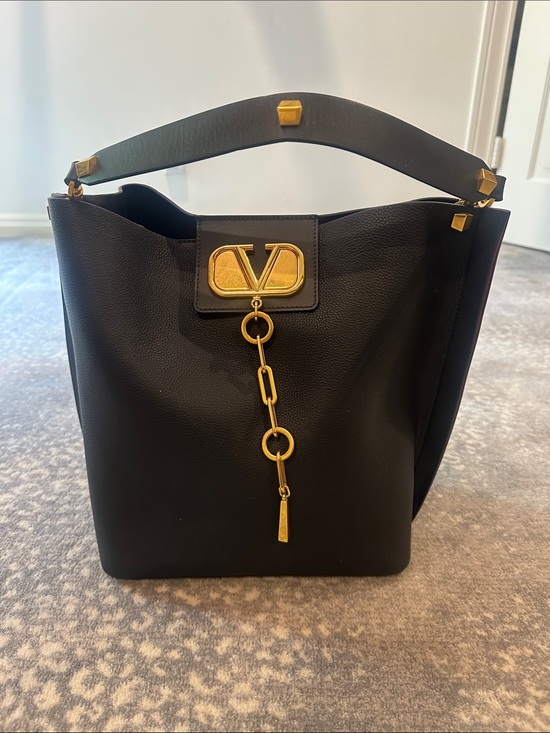 Valentino Garavani Handbags - Valentino Garavani Black Leather V logo with Boho bag large NWOT
